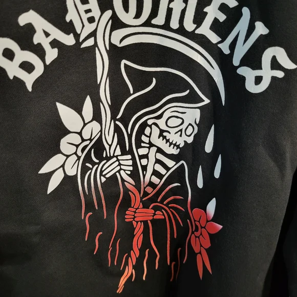 NWT BAD OMENS BLACK HEAVY DUTY ART PRINT REAPER HOODIE SZ XL - Picture 3 of 5